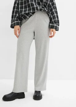 bonprix bonprix Pantalón de punto de canalé (2 unidades) Gris claro jaspeado-negro New