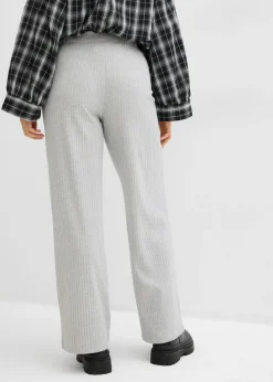 bonprix bonprix Pantalón de punto de canalé (2 unidades) Gris claro jaspeado-negro New