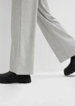 bonprix bonprix Pantalón de punto de canalé (2 unidades) Gris claro jaspeado-negro New