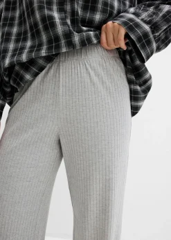 bonprix bonprix Pantalón de punto de canalé (2 unidades) Gris claro jaspeado-negro New