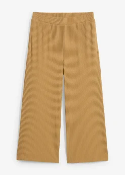 bonprix bonprix Pantalón de punto de canalé con cinturilla cómoda Marrón caqui