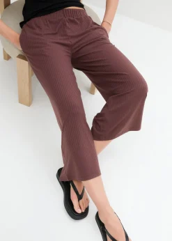bonprix bonprix Pantalón de punto de canalé con cinturilla cómoda Marrón caqui