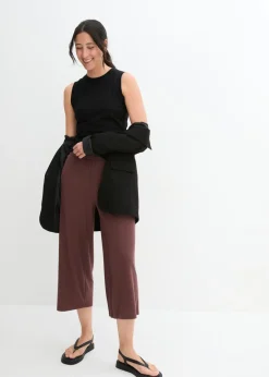bonprix bonprix Pantalón de punto de canalé con cinturilla cómoda Marrón caqui