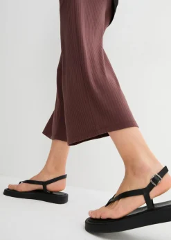 bonprix bonprix Pantalón de punto de canalé con cinturilla cómoda Marrón caqui