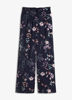 bonprix bonprix Pantalón de punto de crepé ligero azul marino con flores Outlet
