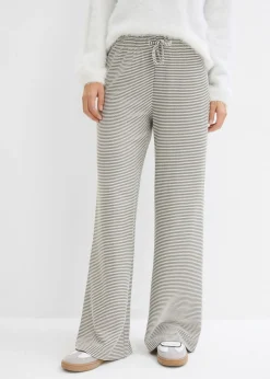 bonprix bonprix Pantalón de punto de mezcla de algodón con cordón y diseño de rayas negro-blanco lana con rayas Discount