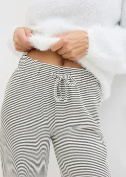 bonprix bonprix Pantalón de punto de mezcla de algodón con cordón y diseño de rayas negro-blanco lana con rayas Discount