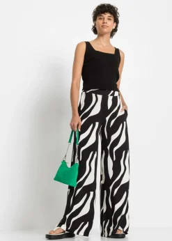 bonprix bonprix Pantalón de punto de mezcla de viscosa suave Blanco-negro Discount