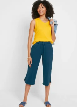 bonprix bonprix Pantalón de punto de mezcla de algodón Azul petróleo Discount