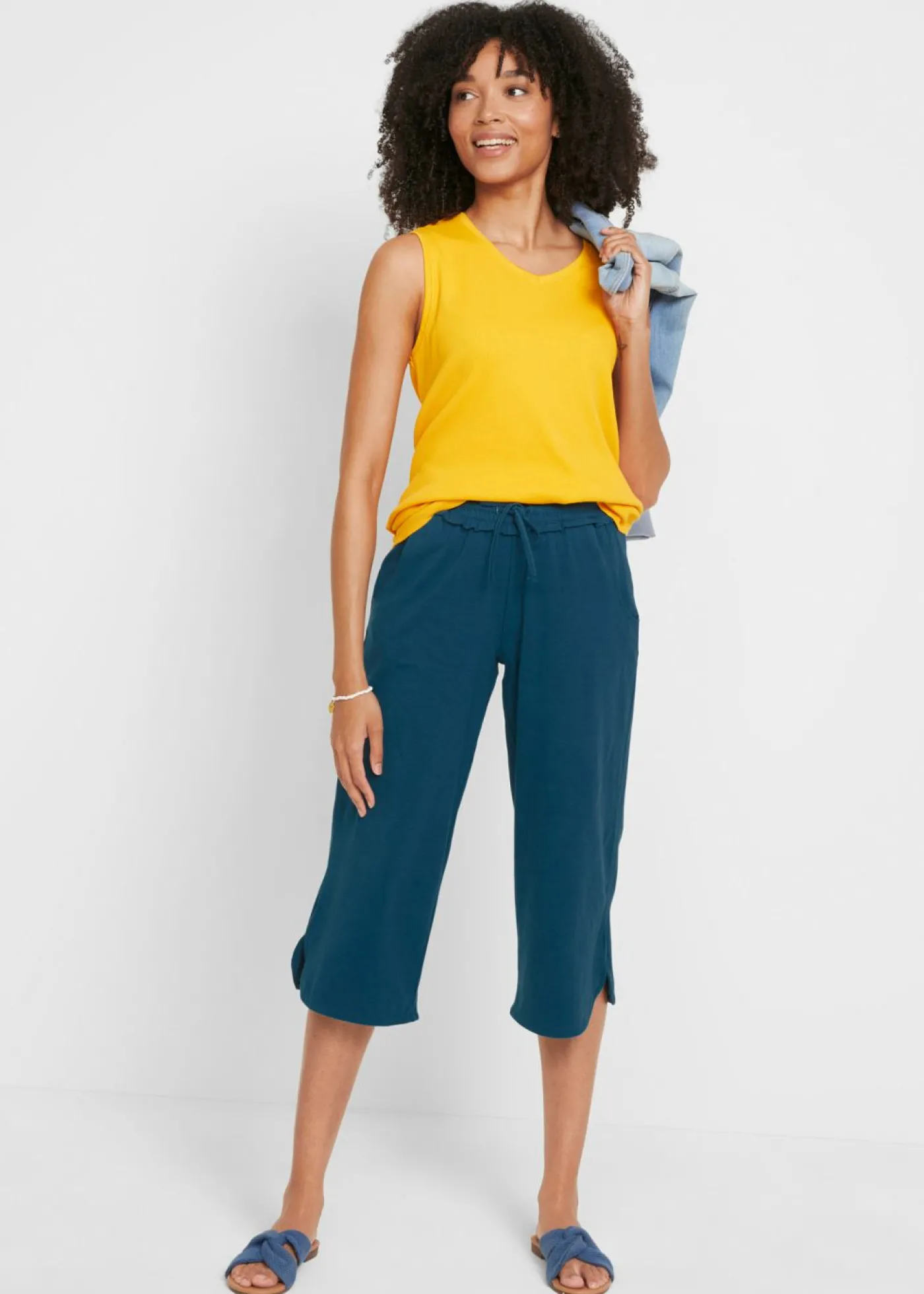 bonprix bonprix Pantalón de punto de mezcla de algodón Azul petróleo Discount
