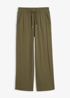 bonprix bonprix Pantalón de punto de mezcla de viscosa fluida Verde oliva oscuro Outlet