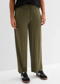 bonprix bonprix Pantalón de punto de mezcla de viscosa fluida Verde oliva oscuro Outlet
