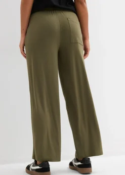 bonprix bonprix Pantalón de punto de mezcla de viscosa fluida Verde oliva oscuro Outlet