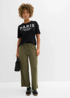 bonprix bonprix Pantalón de punto de mezcla de viscosa fluida Verde oliva oscuro Outlet