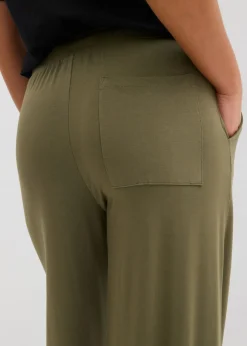 bonprix bonprix Pantalón de punto de mezcla de viscosa fluida Verde oliva oscuro Outlet