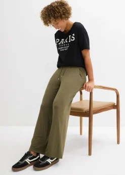 bonprix bonprix Pantalón de punto de mezcla de viscosa fluida Verde oliva oscuro Outlet