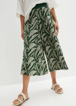 bonprix bonprix Pantalón de punto de mezcla de viscosa sostenible Verde oscuro-beige arena Online