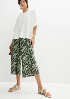 bonprix bonprix Pantalón de punto de mezcla de viscosa sostenible Verde oscuro-beige arena Online