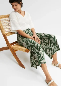 bonprix bonprix Pantalón de punto de mezcla de viscosa sostenible Verde oscuro-beige arena Online