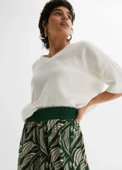 bonprix bonprix Pantalón de punto de mezcla de viscosa sostenible Verde oscuro-beige arena Online