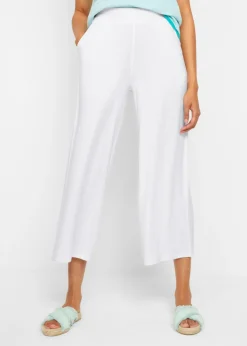 bonprix bonprix Pantalón de punto de mezcla de viscosa fluida, largo 7/8 Blanco Sale