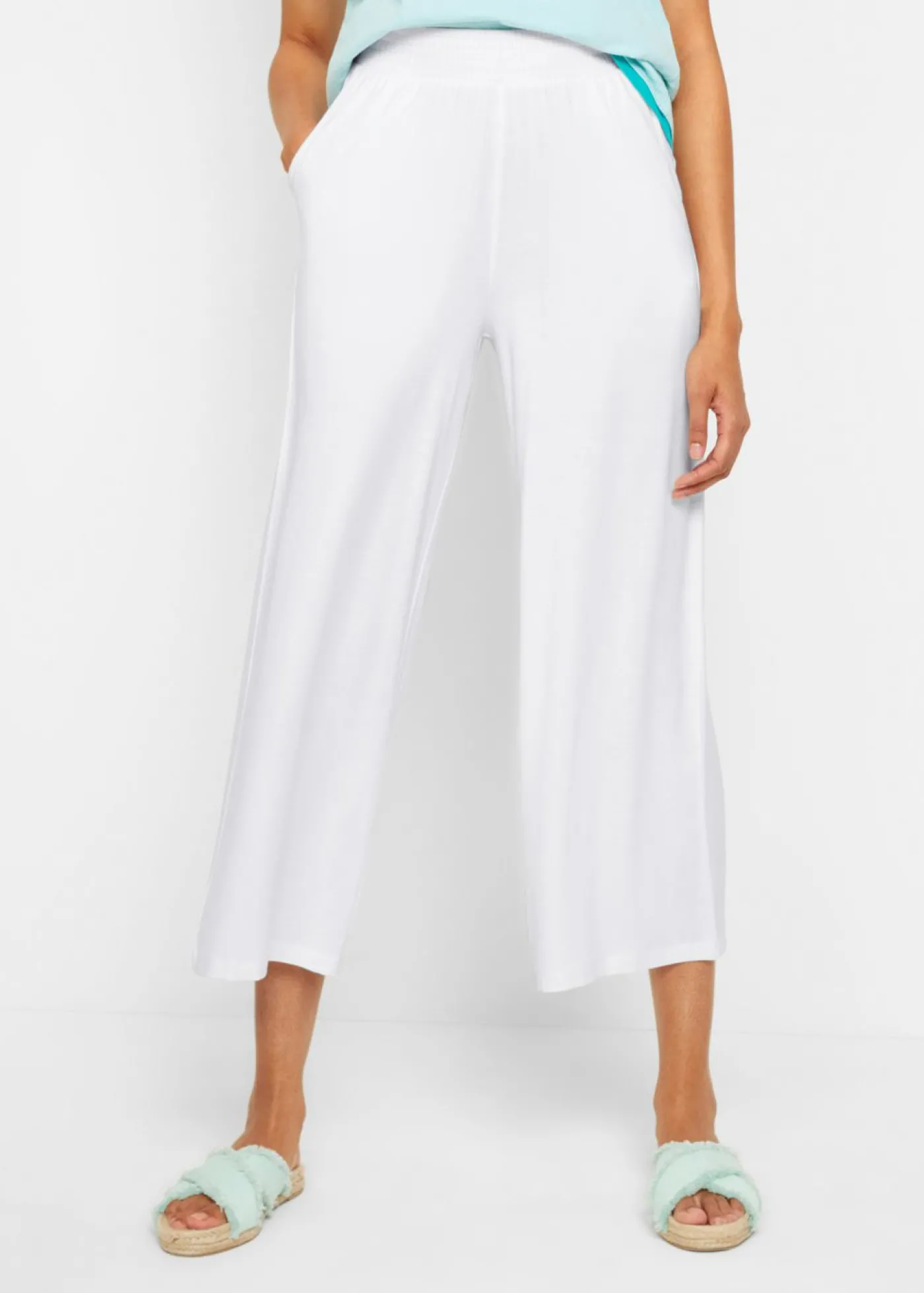 bonprix bonprix Pantalón de punto de mezcla de viscosa fluida, largo 7/8 Blanco Sale