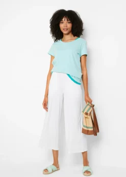 bonprix bonprix Pantalón de punto de mezcla de viscosa fluida, largo 7/8 Blanco Sale