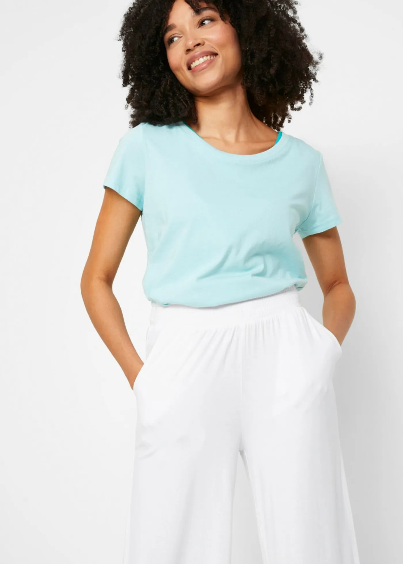 bonprix bonprix Pantalón de punto de mezcla de viscosa fluida, largo 7/8 Blanco Sale
