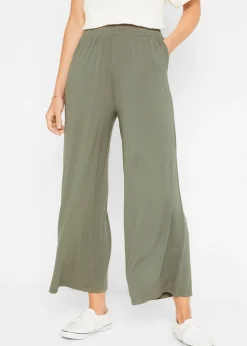 bonprix bonprix Pantalón de punto de mezcla de viscosa fluida, largo 7/8 Verde oliva Clearance