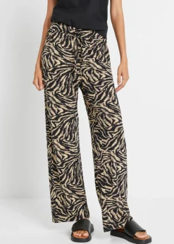 bonprix bonprix Pantalón de punto de viscosa fluida estampado cebra negro/café con leche Discount