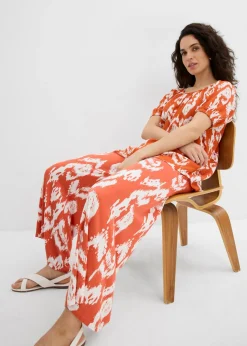 bonprix bonprix Pantalón de punto en mezcla de viscosa Cayena/blanco lana estampado Discount