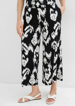 bonprix bonprix Pantalón de punto en mezcla de viscosa Negro-blanco lana estampado Sale
