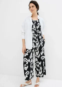 bonprix bonprix Pantalón de punto en mezcla de viscosa Negro-blanco lana estampado Sale