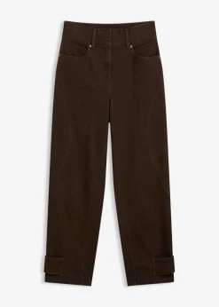 bonprix bonprix Pantalón de sarga con cintura alta Marrón oscuro New