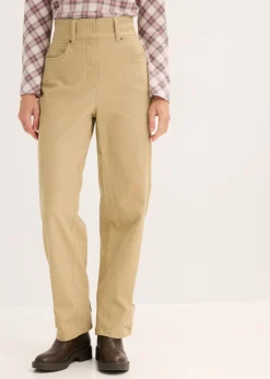 bonprix bonprix Pantalón de sarga con cintura alta Caqui claro Outlet