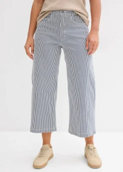 bonprix bonprix Pantalón de sarga con cintura cómoda Azul marino-blanco lana de rayas New