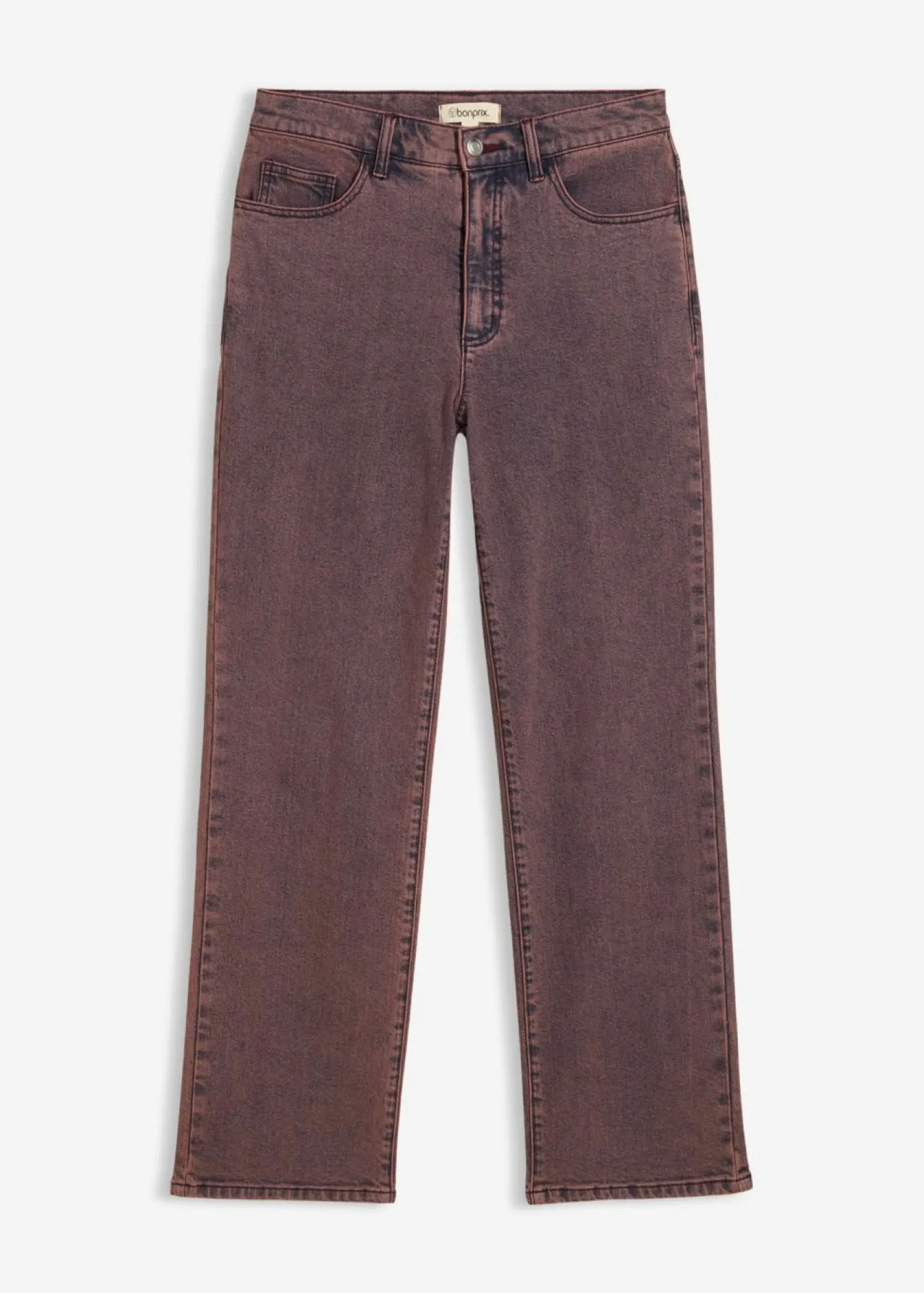 bonprix bonprix Pantalón de sarga con efecto lavado rojo burdeos Online