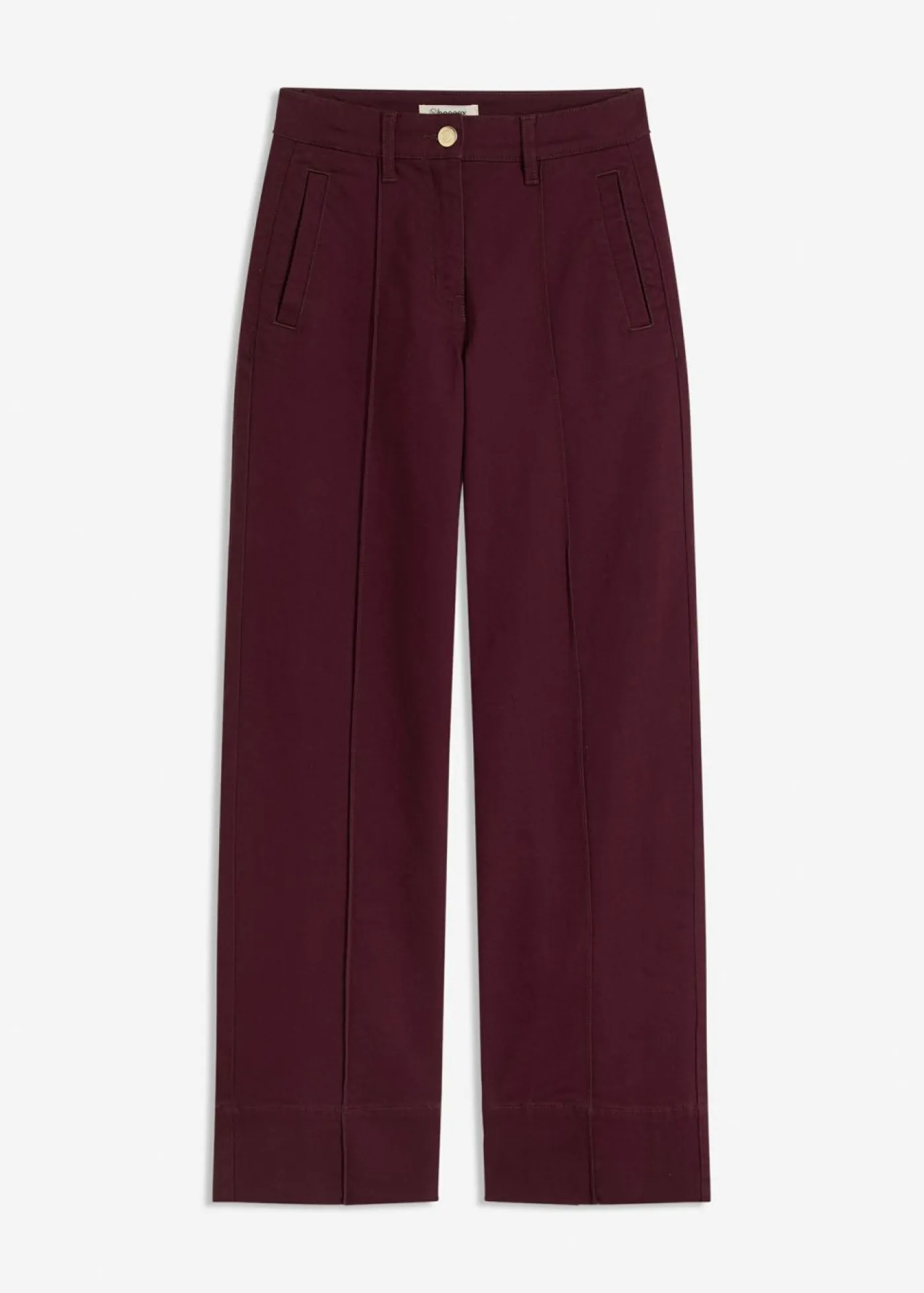 bonprix bonprix Pantalón de sarga con ribete y bolsillo rojo burdeos Hot