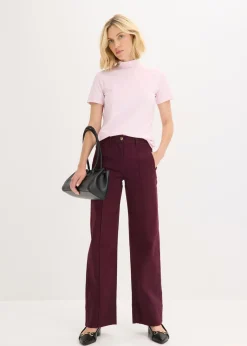 bonprix bonprix Pantalón de sarga con ribete y bolsillo rojo burdeos Hot
