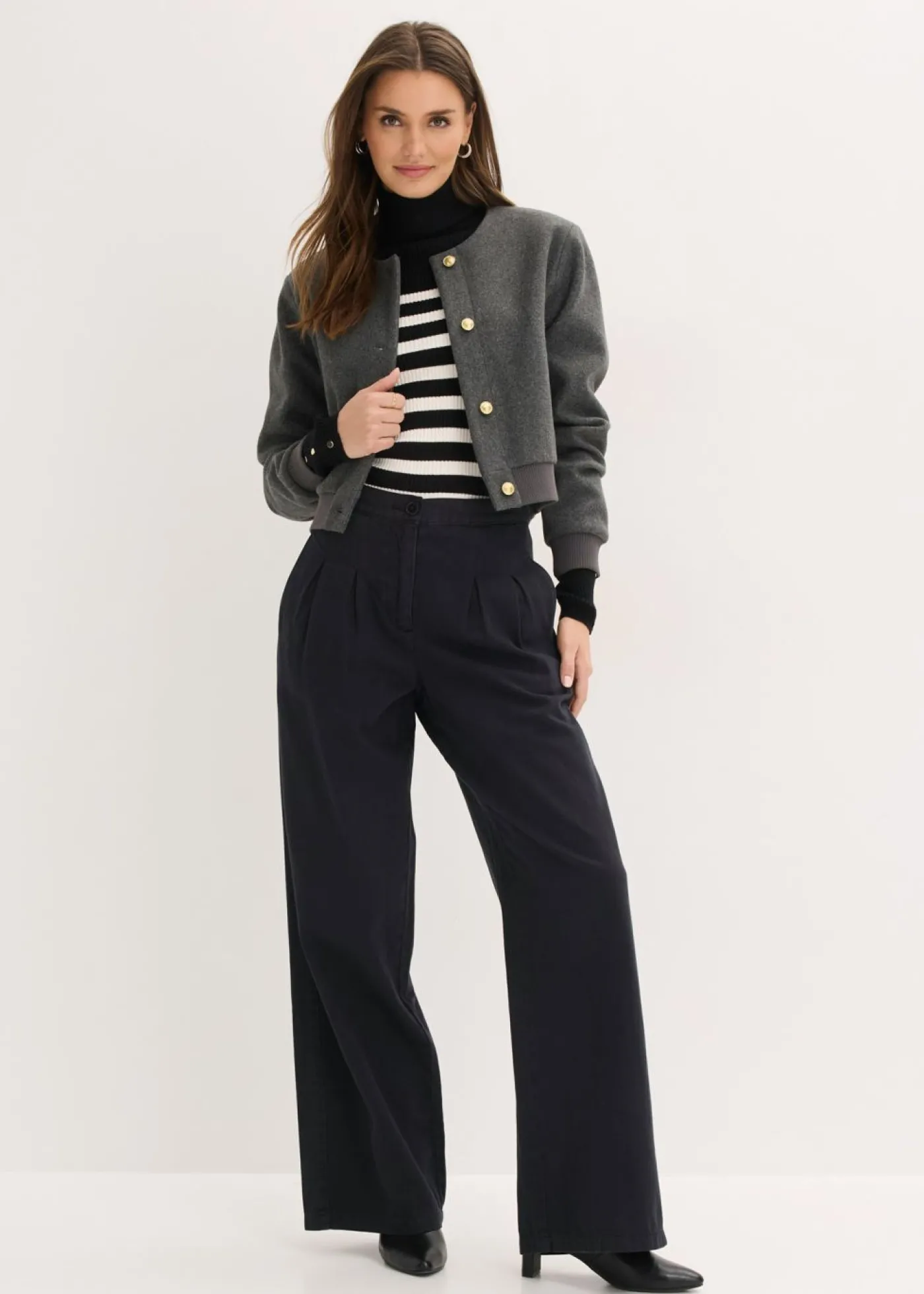 bonprix bonprix Pantalón de sarga de algodón puro Negro Sale