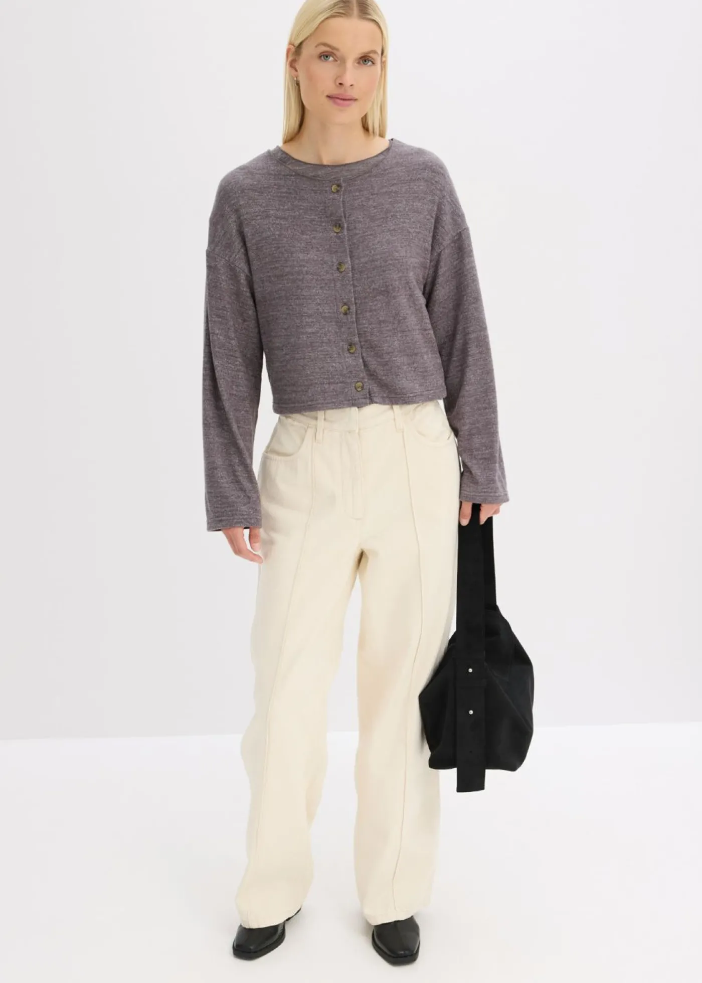 bonprix bonprix Pantalón de sarga de algodón puro gris guijarro Hot