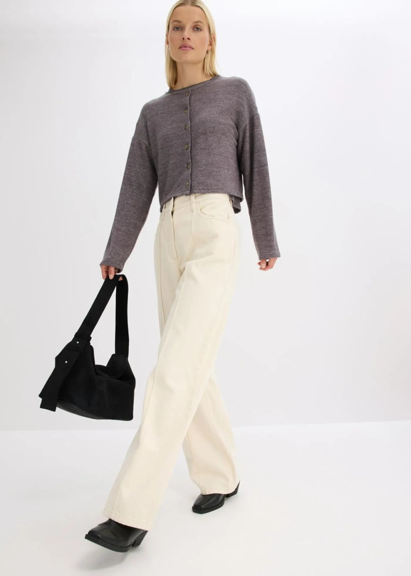 bonprix bonprix Pantalón de sarga de algodón puro gris guijarro Hot