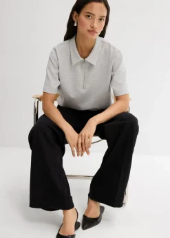 bonprix bonprix Pantalón de sarga de algodón puro con pinzas Negro usado Outlet