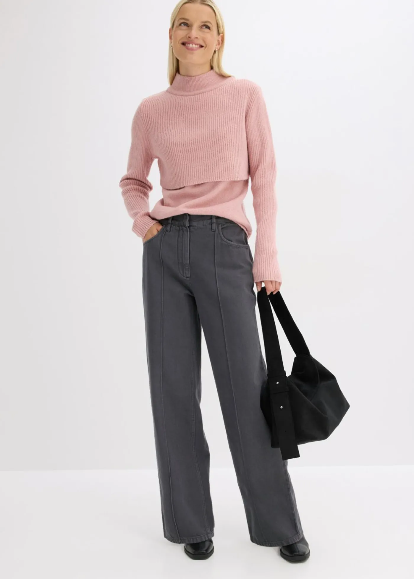 bonprix bonprix Pantalón de sarga de algodón puro pizarra Discount