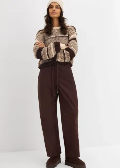 bonprix bonprix Pantalón de sarga de algodón puro Marrón oscuro Discount