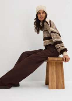 bonprix bonprix Pantalón de sarga de algodón puro Marrón oscuro Discount
