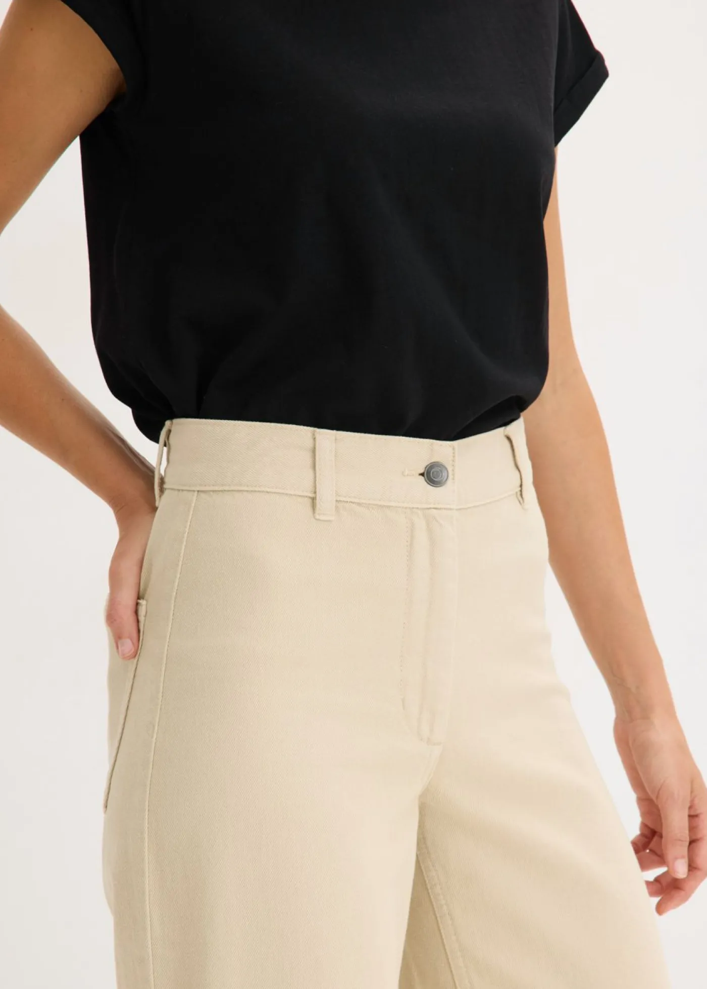bonprix bonprix Pantalón de sarga de algodón puro Arena claro Outlet