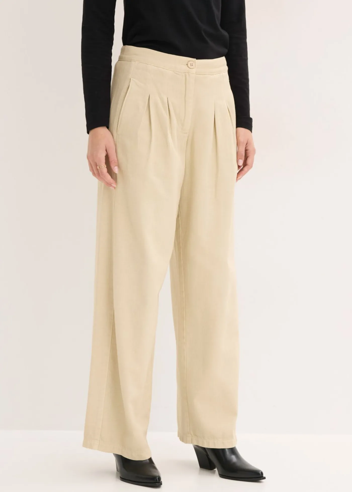 bonprix bonprix Pantalón de sarga de algodón puro Arena claro Outlet