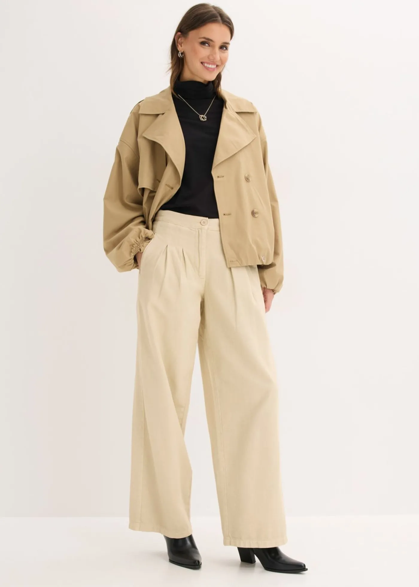 bonprix bonprix Pantalón de sarga de algodón puro Arena claro Outlet