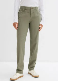 bonprix bonprix Pantalón de sarga de mezcla de algodón y elastano Verde oliva Best